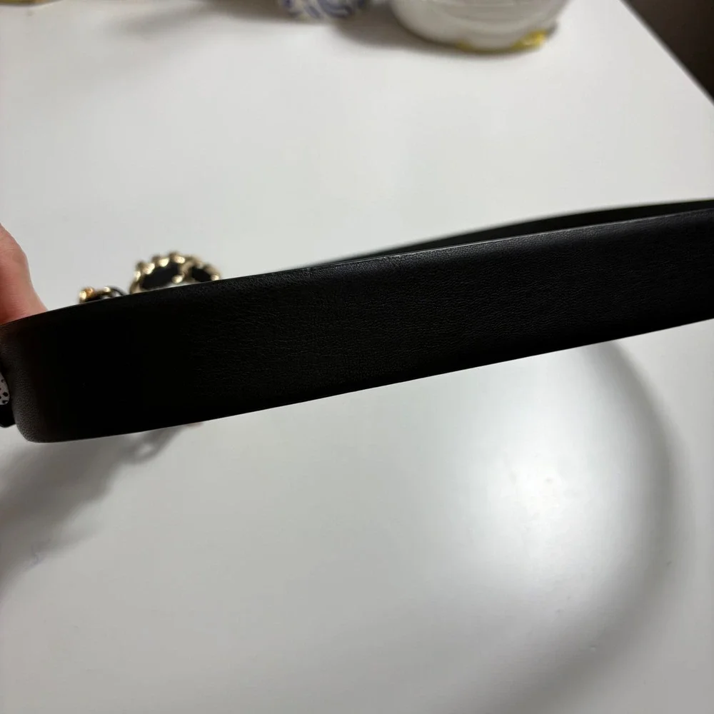 Rachel Zoe Black Belt Gold Chain Link Buckle Womens Medium 37in